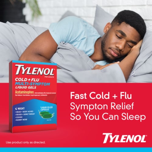 Tylenol Nighttime Cold & Flu Multi-Symptom Relief Liquid Gels Perspective: back