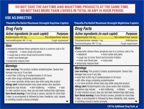 Theraflu Max Strength Daytime & Nighttime Flu Relief Acetaminophen Caplets Perspective: back