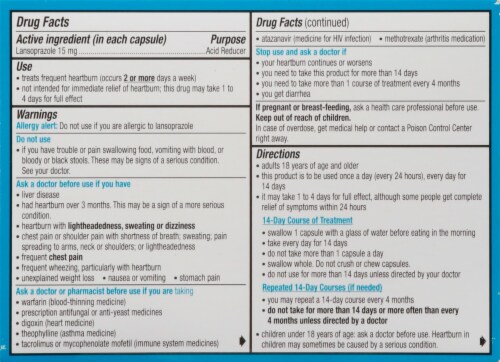 Prevacid 24 Hour Heartburn Relief Capsules 15mg Perspective: back