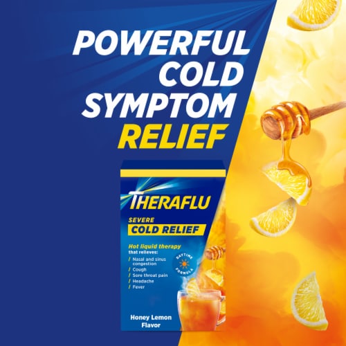 Theraflu Daytime Severe Cold Relief Honey Lemon Flavor Powder Packets Perspective: back
