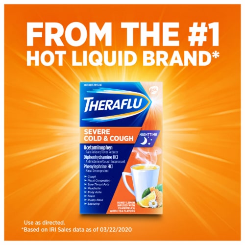 Theraflu Nighttime Honey Lemon Flavored Severe Cold & Cough Packets Perspective: back