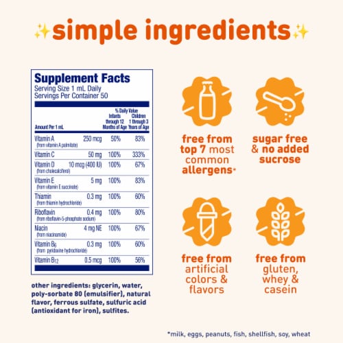 Enfamil Poly-Vi-Sol Multi-Vitamins Supplement for Infants & Toddlers Dropper Bottle Perspective: back