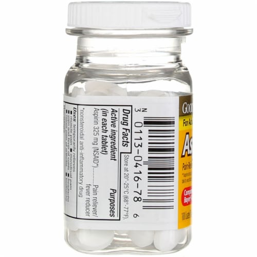 GoodSense Aspirin Pain Reliever Coated Tablets, 325 mg, 100 Ct Perspective: back