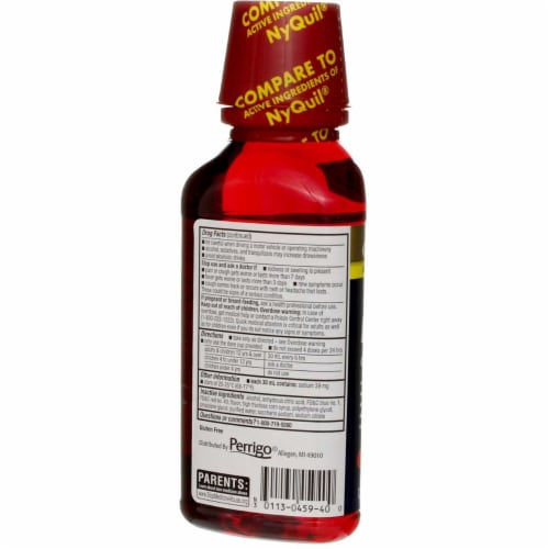 GoodSense Acetaminophen Nighttime Cold & Flu Relief Liquid, Cherry, 12 fl oz Perspective: back