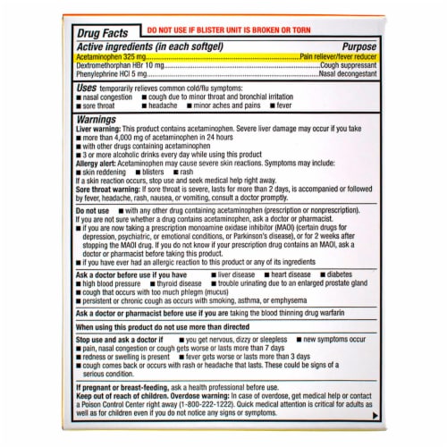 GoodSense Day Time Acetaminophen Softgels Cold & Flu Softgels, 16 Ct 1.5 oz Perspective: back