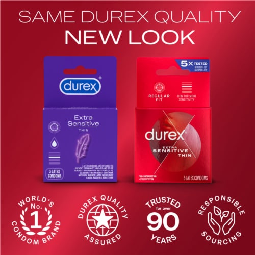Durex Extra Sensitive Condoms, Ultra Thin, Lubricated Natural Rubber Latex Condoms for Men Perspective: back