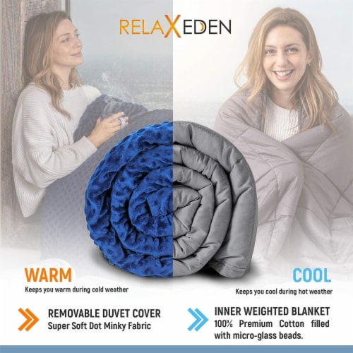 RELAX EDEN Adult Cotton Weighted Blanket w Navy Cover 60 x 80 In
