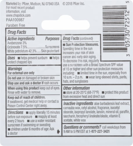 ChapStick® Original Moisturizer 2 in 1 Lipcare Lip Balm Perspective: back