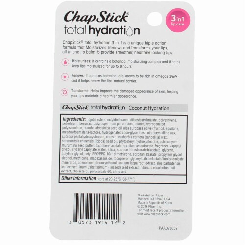 ChapStick® Total Hydration 3 in 1 Lip Care Coconut Lip Balm Perspective: back