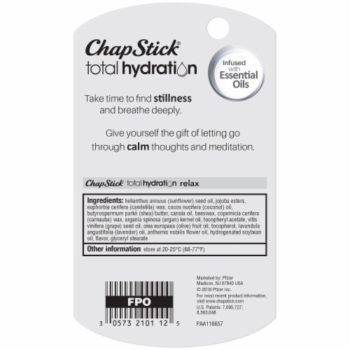 ChapStick® Total Hydration Infused with Lavender and Chamomile Essential Oils Lip Balm Perspective: back
