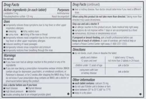 Alavert® 12-Hour Non-Drowsy Allergy & Congestion Relief Extended Release Tablets Perspective: back