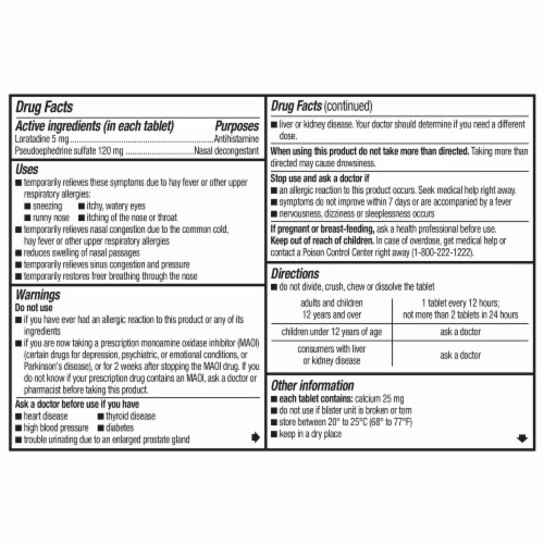 Alavert D-12 Hour Allergy & Sinus Relief Tablets Perspective: back