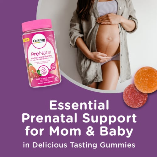 Centrum Prenatal Multivitamin Gummies with DHA and Folic Acid, Mixed Berry and Orange Flavors Perspective: back