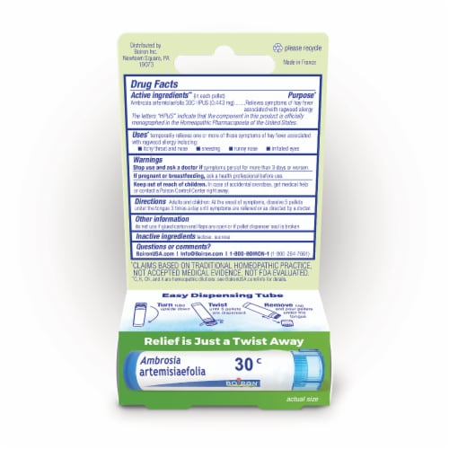 Boiron Ambrosia Artemisiaefolia 30 C Ragweed Allergy Relief Pellets Perspective: back