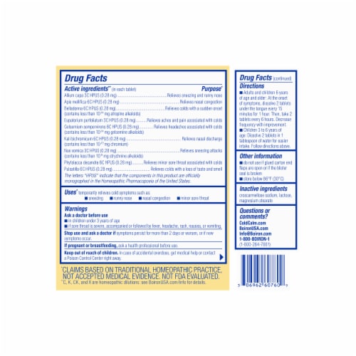 Boiron® ColdCalm® Cold Relief Homeopathic Meltaway Tablets Perspective: back