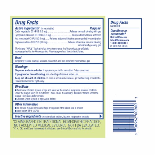 Boiron Gasalia Gas Relief Tablets Perspective: back