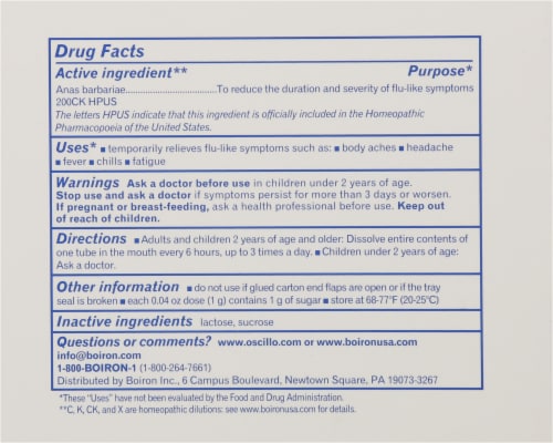 Boiron Oscillococcinum® Homeopathic Medicine Quick-Dissolving Pellets Perspective: back