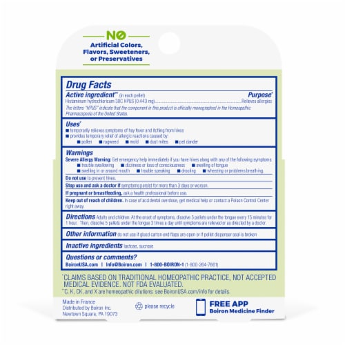 Boiron Histaminum 30C Allergy Relief Quick-Dissolving Pellets Perspective: back