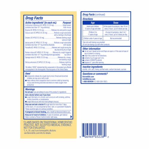 Boiron® Chestal® Honey Cough Syrup Perspective: back