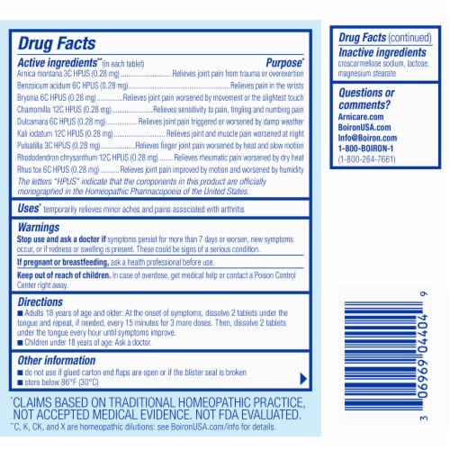 Boiron Arnicare Arthritis Pain Relief Tablets Perspective: back