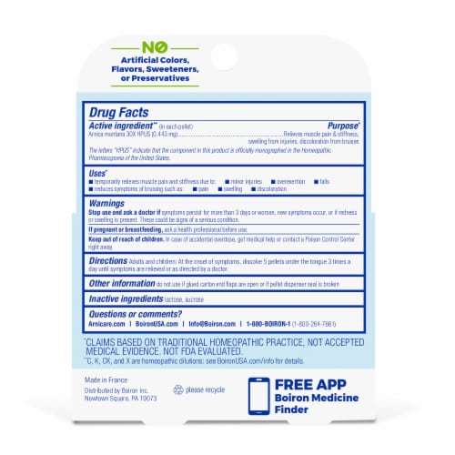Boiron Arnica 30X Pain Relief Pellets Perspective: back