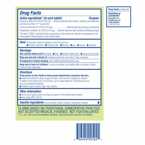 Boiron Diaralia Diarrhea Relief Tablets Perspective: back