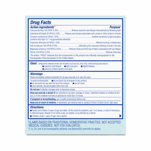 Boiron® Optique 1® Eye Irritation Relief Homeopathic Eye Drops Perspective: back