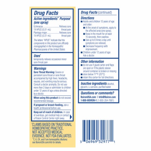 Boiron® Throat Calm® Homeopathic Sore Throat Spray Perspective: back