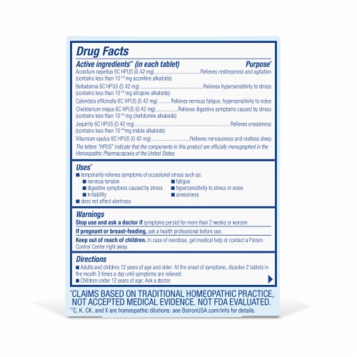 Boiron® StressCalm™ Stress Relief Homeopatic Meltaway Tablets Perspective: back