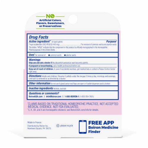 Boiron Thuja Occidentalis 30C Wart Removal Pellets Perspective: back
