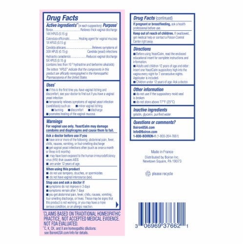 Boiron® YeastCalm™ Homeopathic Yeast Infection Vaginal Suppositories Perspective: back