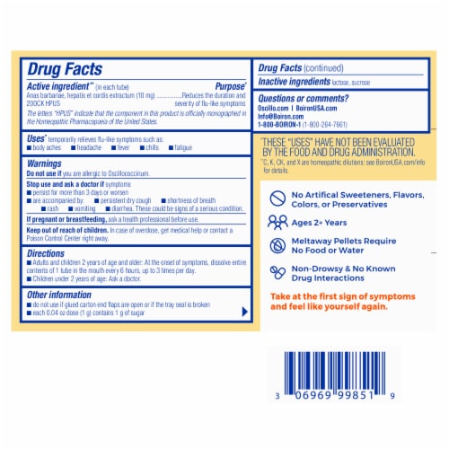 Boiron® Oscillococcinum® Homeopathic Medicine Quick-Dissolving Pellets Perspective: back