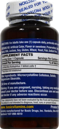 Basic Extra Strength Probiotic Gold Acidophilus Capsules Perspective: back