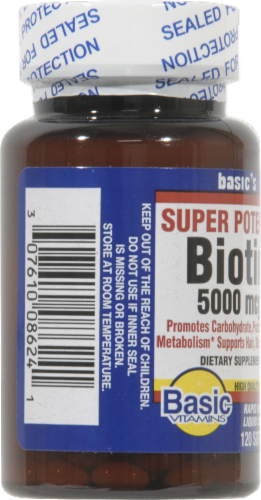 Basic Super Potency Biotin Softgels 5000mcg Perspective: back