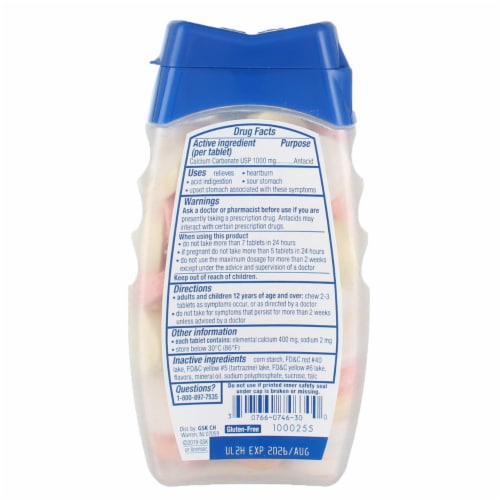TUMS Ultra Tropical Fruit Tablets Perspective: back