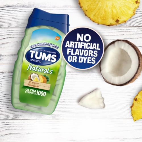TUMS Naturals Coconut Pineapple Chewable Antacid Tablets Perspective: back