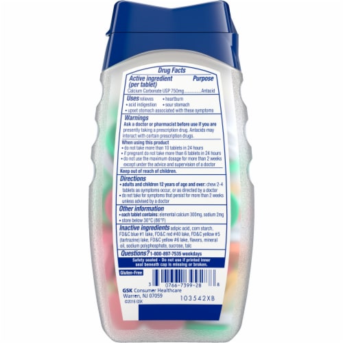 Tums® Extra Strength Assorted Fruit Antacid Chewable Tablets Perspective: back