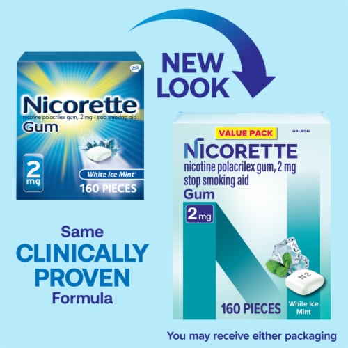 Nicorette Nicotine Gum Stop Smoking Aid, 2mg, White Ice Mint Flavor - 160 Count Perspective: back