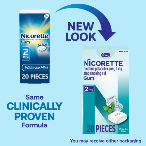 Nicorette Nicotine Gum Stop Smoking Aid 2 mg White Ice Mint Flavor Perspective: back