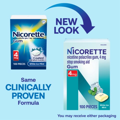 Nicorette Nicotine Gum 4 mg White Ice Mint Flavor Perspective: back