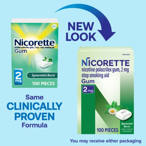 Nicorette Nicotine Gum Stop Smoking Aid, 2 mg, Spearmint Burst Flavor - 100 Count Perspective: back