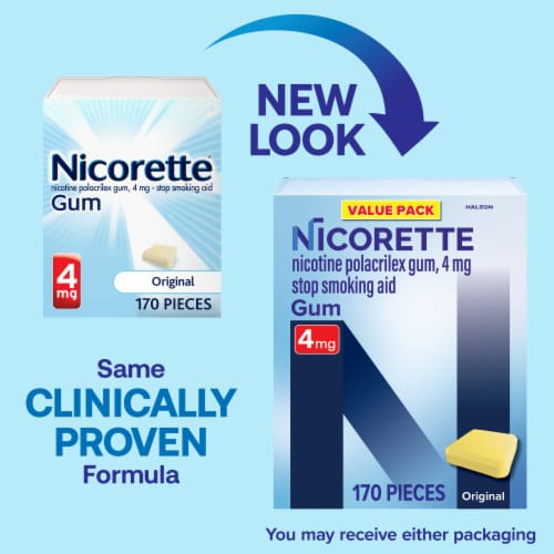 Nicorette Nicotine Gum, 4 mg, Original - 170 Count Perspective: back
