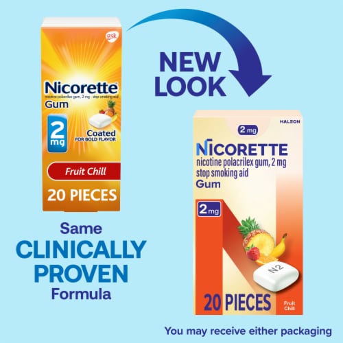 Nicorette Nicotine Gum Stop Smoking Aid 2 mg Fruit Chill Flavor Perspective: back