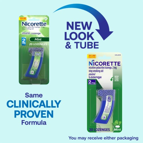 Nicorette Mini Nicotine Lozenges Stop Smoking Aid 2 mg Mint Flavor Perspective: back