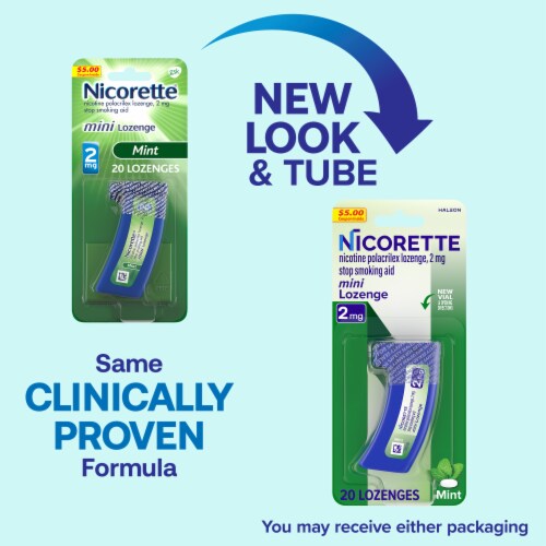 Nicorette Mini Nicotine Lozenges Stop Smoking Aid 2 mg Mint Flavor Perspective: back