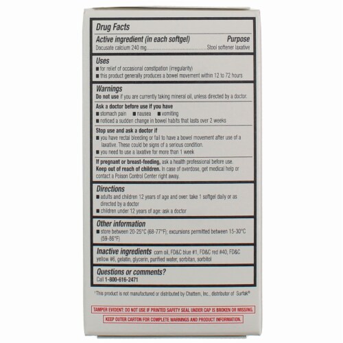 Major Docusate Calcium Stool Softener Laxative, 100 Ct Perspective: back