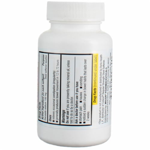 Major Docusate Sodium Stool Softener Laxative Softgels, 100 Ct Perspective: back