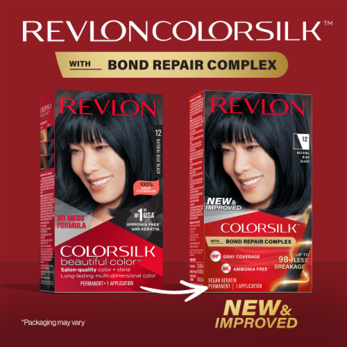 Revlon ColorSilk Permanent Hair Color with Bond Repair Complex 012 Natural Blue Black Perspective: back