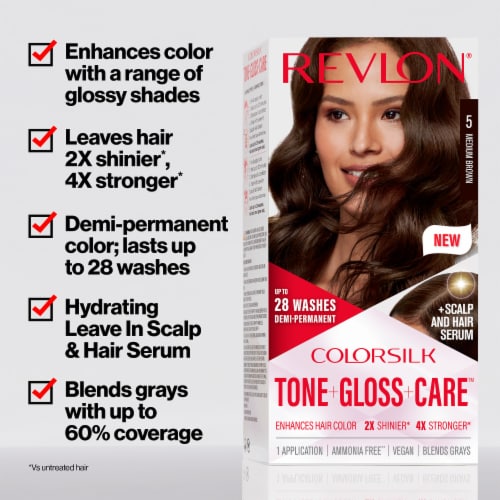 Revlon ColorSilk Tone + Gloss + Care Demi-Permanent Hair Color Shade 4 Dark Brown Perspective: back
