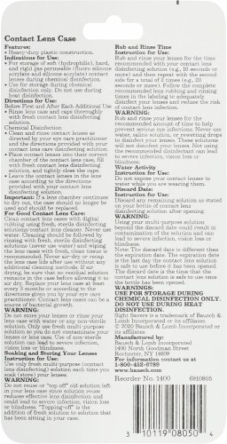 Bausch & Lomb Sight Savers® Contact Lens Case Perspective: back